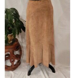Brandon Thomas Tan Suede Leather Maxi Skirt Women Size 4 Trumpet Hem